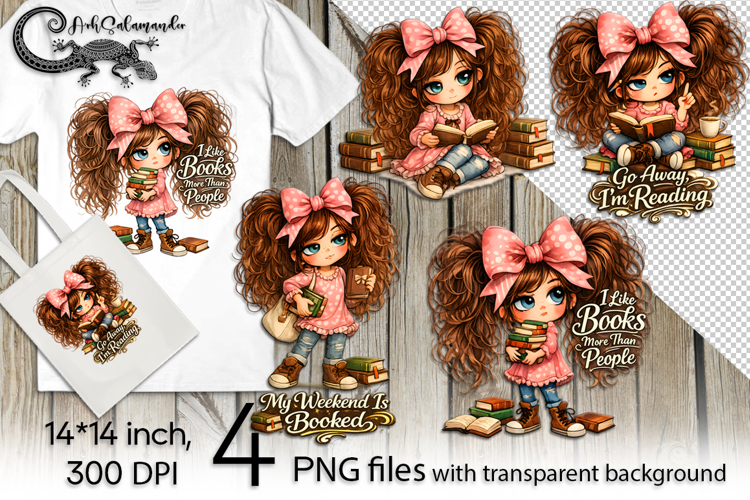 Book girl | 4 positive PNG designs