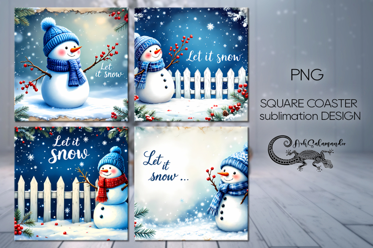 Snowman card | retro square coaster sublimation designs P2