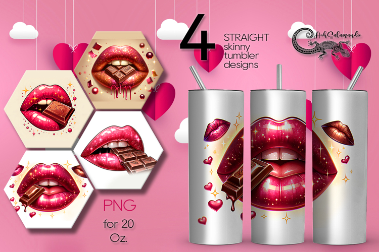 Valentine lips | 4 Skinny tumbler sublimation designs PL2