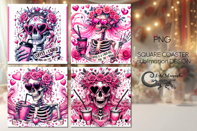 Skulls and coffee| Halloween square coaster sublimation P2