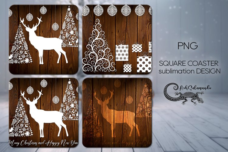 Christmas deer | Wooden square coaster sublimation designs2