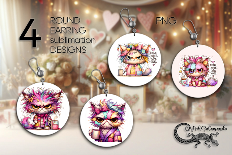 Good morning | 4 coffee Round earring sublimation designs P2