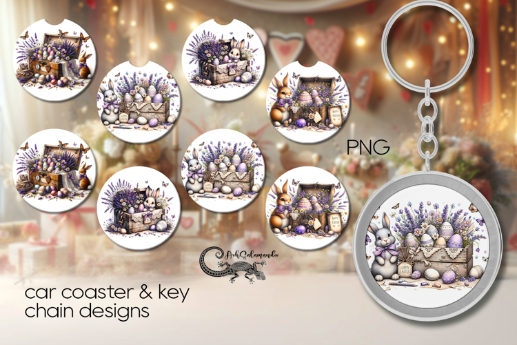 Easter Rabbit | 4 Car coaster & 4 key chain spring designs 2