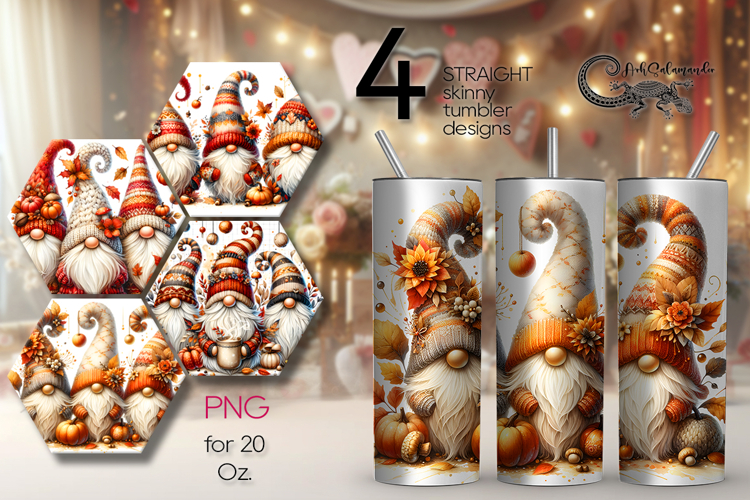 Autumn Gnomes | 4 skinny Tumbler sublimation designs P2