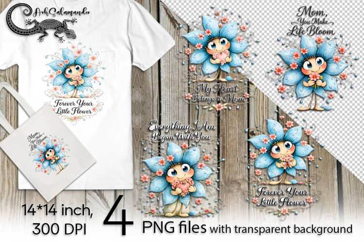 Mothers Day flower | 4 cute PNG Sublimation designs