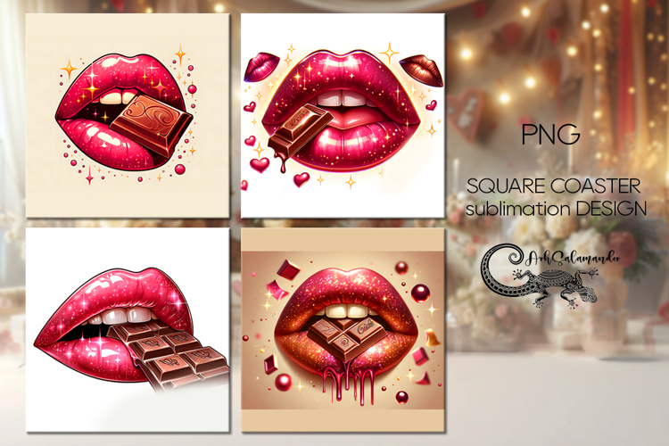 Valentine lips | 4 square coaster sublimation designs P2