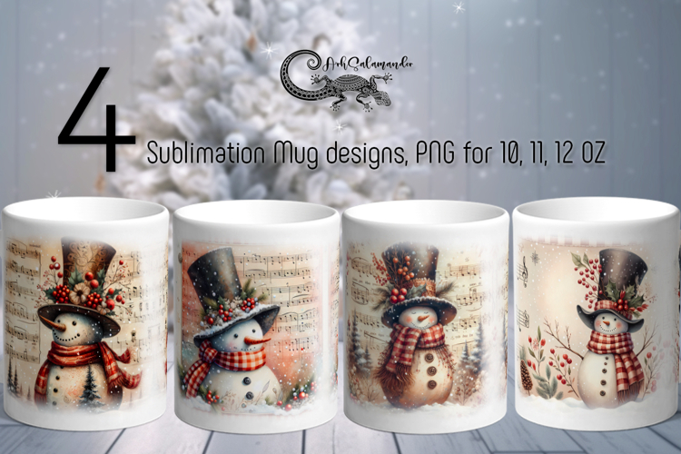 Cute Christmas Snowman | 4 retro Sublimation Mug designs P2