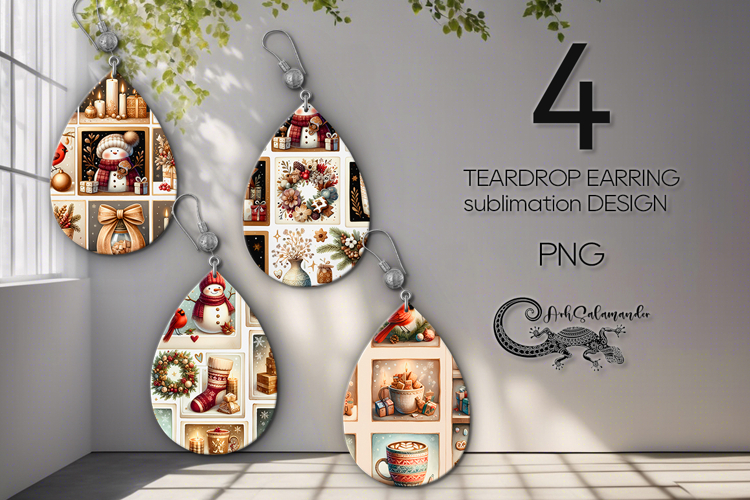 Xmas collage | christmas Teardrop earring sublimation PL2