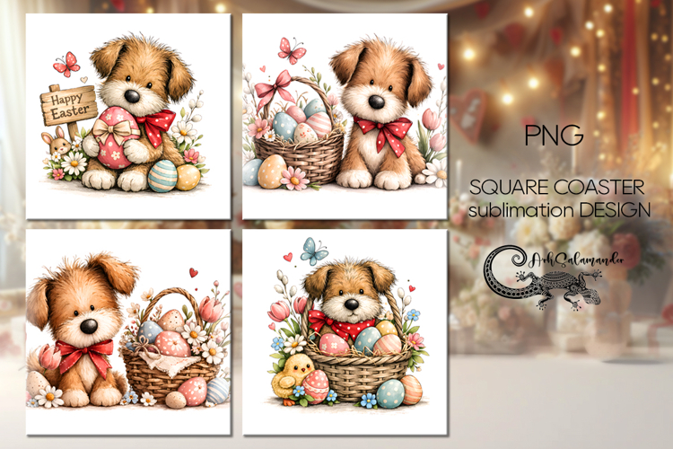 Easter animals | 4 square coaster sublimation designs P2