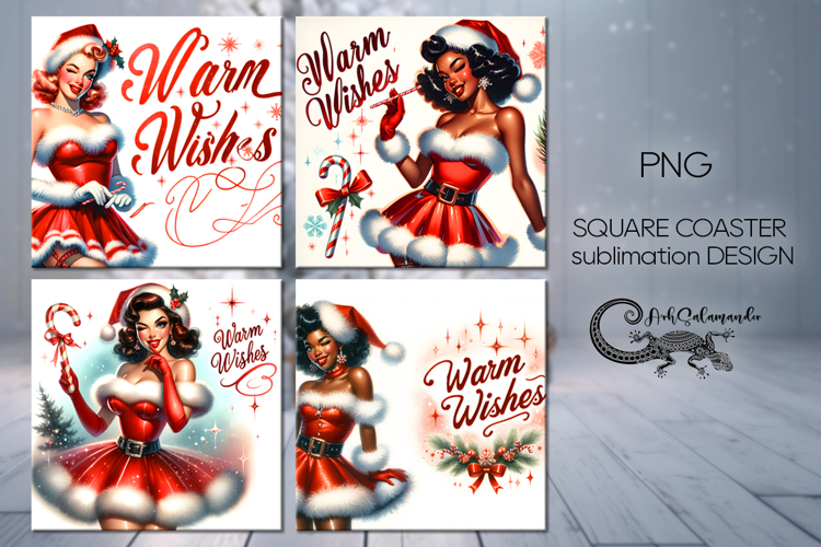 Christmas Pin up Girl | square coaster sublimation design P2