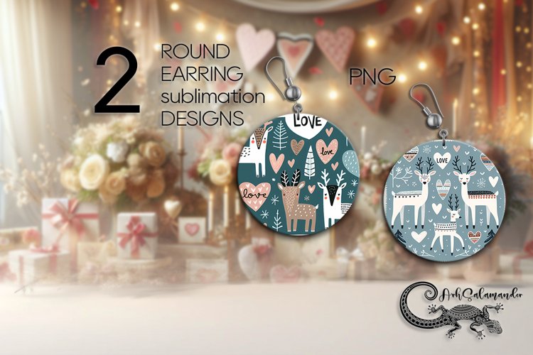 Scandi design | 2 valentine round earring Sublimation PL2