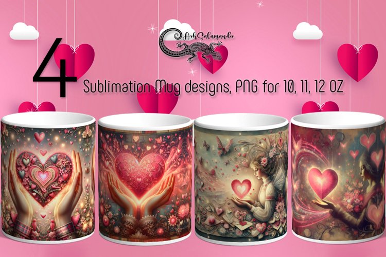 Valentine vintage | 4 love mug sublimation designs