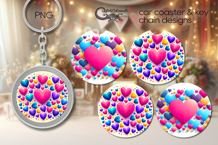 Love hearts | valentine car coaster & key chain designs PL2