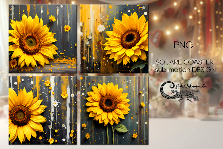 3d flowers | 4 square coaster sublimation designs PLUS2