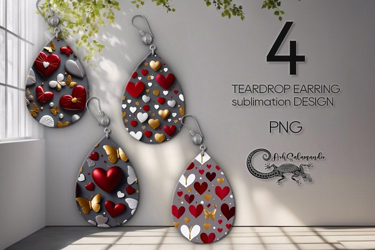 3d Hearts Valentine Sublimation | teardrop earring design