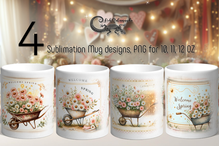 Vintage Spring | 4 Flower Sublimation Mug designs P2