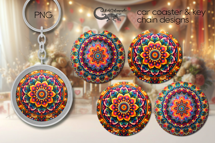 Mandala | mystic car coaster & key chain design PL2, PNG
