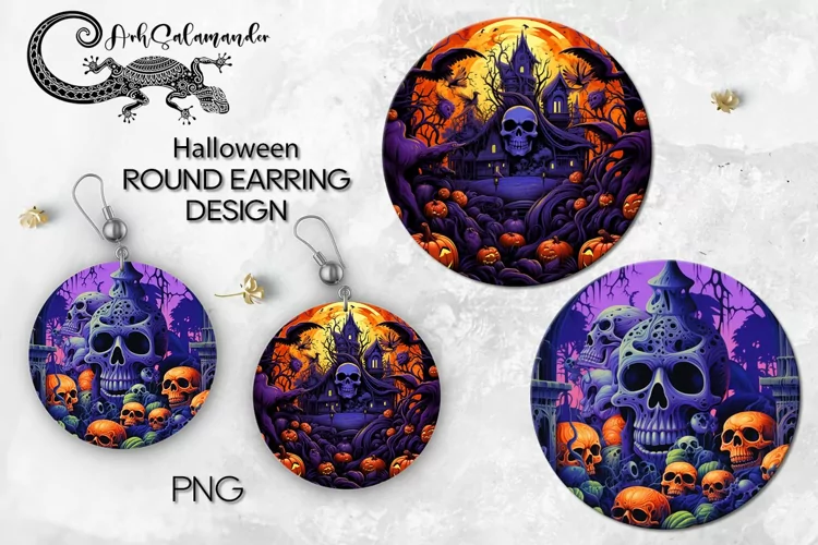 Bright Halloween | Sublimation round earring design, PLUS2