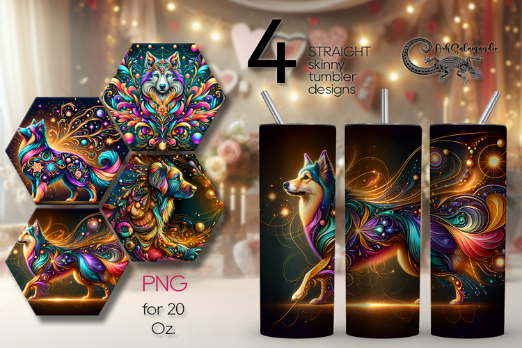Mystic dog | 4 Skinny tumbler sublimation designs PL