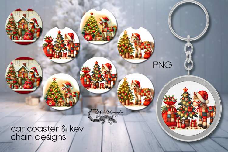 Xmas patchwork | 4 Car coaster & 4 key chain sublimation P2