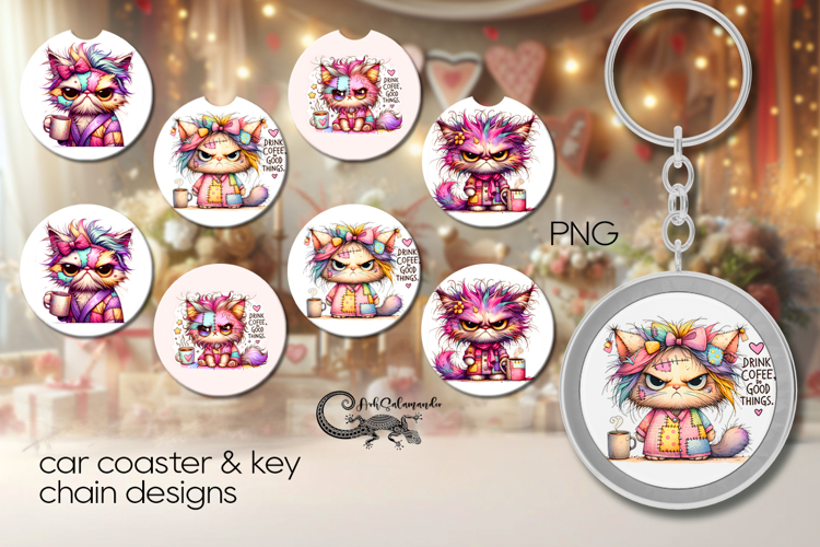 Good morning | coffee 4 Car coaster   4 key chain designs P2