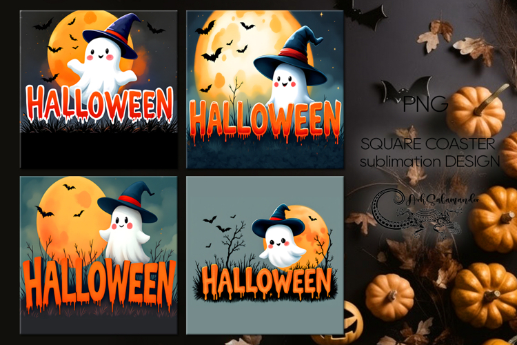 Cute ghost 2 | funny Halloween square coaster sublimation P2