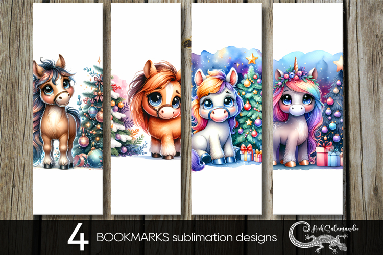 Christmas horse | 4 Xmas bookmarks sublimation designs P2