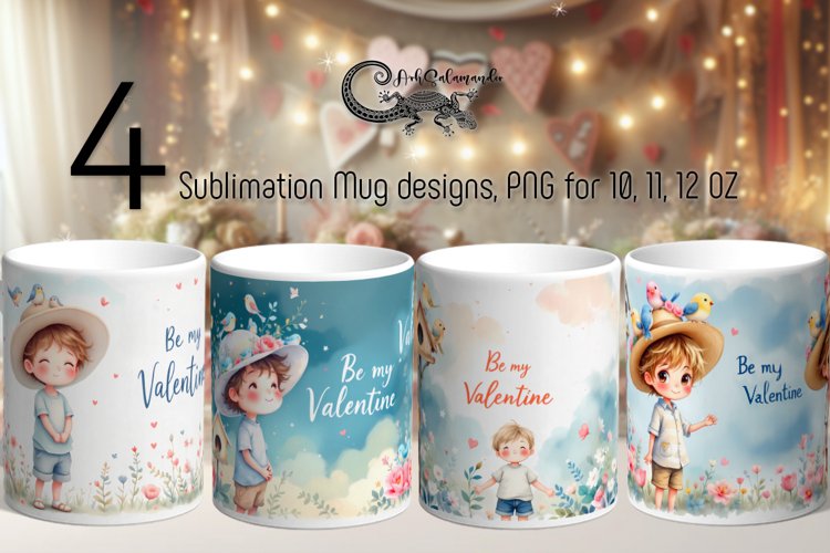 Be my valentine | 4 love boy mug sublimation designs