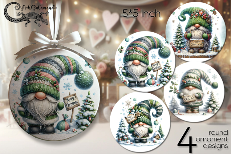 Christmas gnome | round ornaments sublimation designs P2