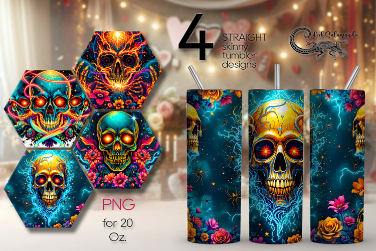 Skulls and flowers | 4 Halloween Skinny tumbler designs PL2
