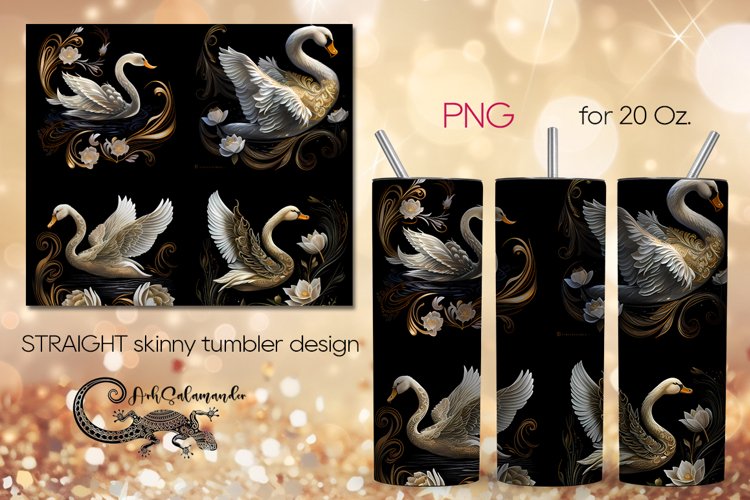 Swan | black & gold skinny tumbler Sublimation design PLUS2