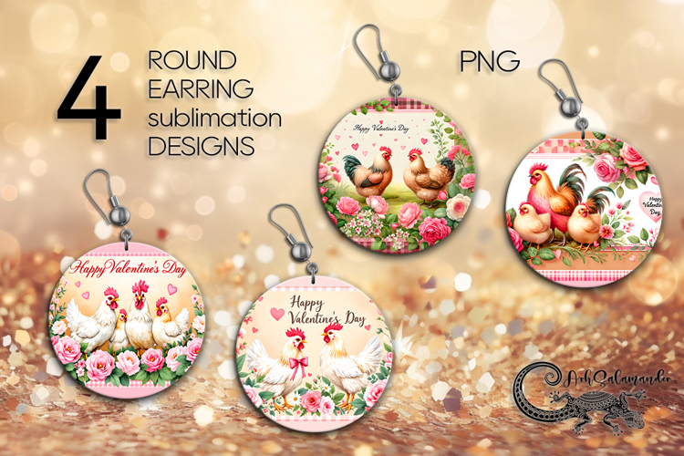 Valentine farmhouse | 4 Round earring Sublimation designs P2
