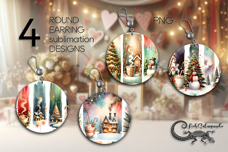 Christmas brushstroke | Round earring Sublimation design P2