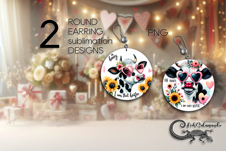 Cow & flowers | Round earring Sublimation designs PL2