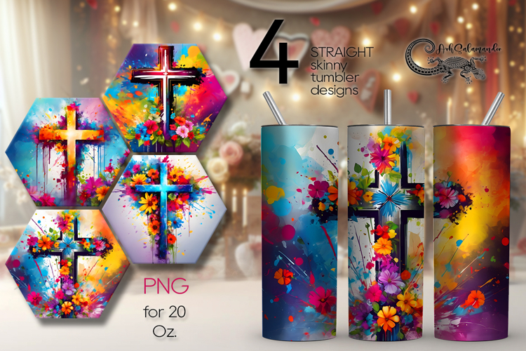 Christian cross & flowers | Faith Skinny tumbler designs PL2
