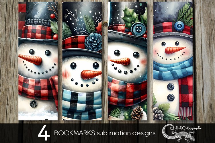 Christmas snowman | 4 retro Xmas bookmarks sublimation PLUS2