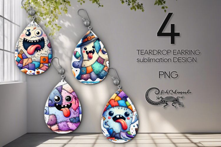 Halloween patchwork | Teardrop Earring Sublimation design P2