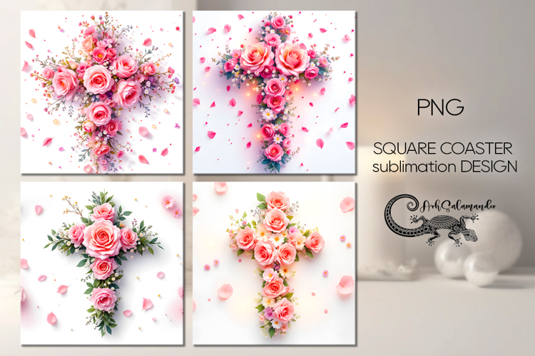 Christian cross | 4 square coaster sublimation designs P2