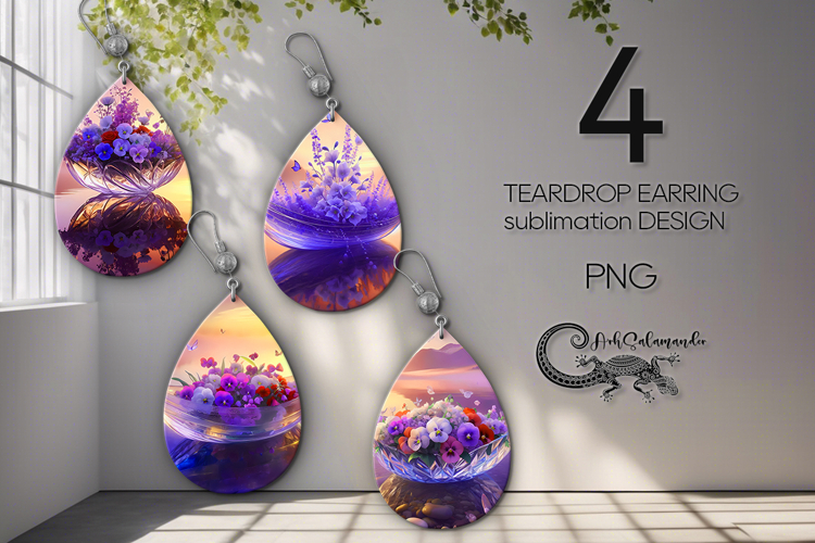 Fantasy sunset | 4 sublimation Teardrop Earring designs PL2