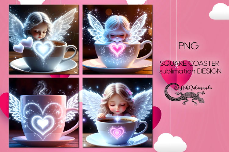 Valentine coffee | 4 square coaster sublimation designs P2