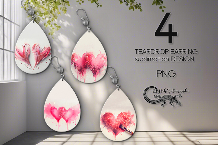Love Hearts | 4 pink teardrop earring Sublimation designs P
