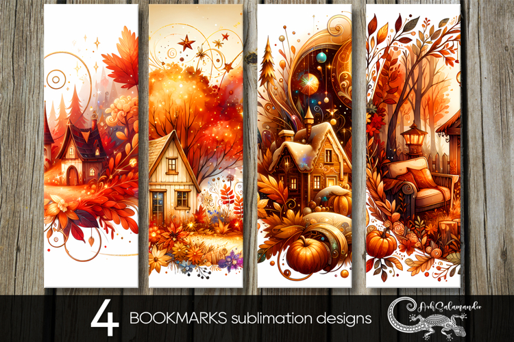 Golden Autumn | fall bookmarks sublimation design P2