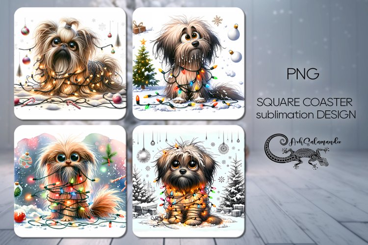 Christmas dog | 4 square coaster sublimation designs PLUS example image 1