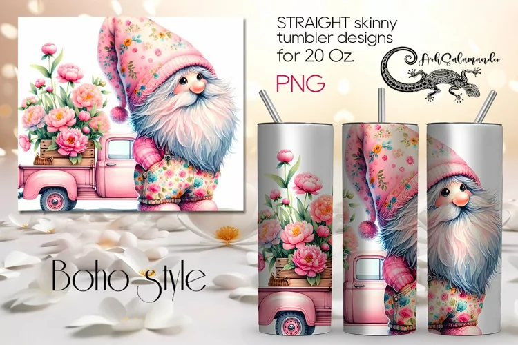 Gnome & pion | spring Skinny tumbler Sublimation design PL2