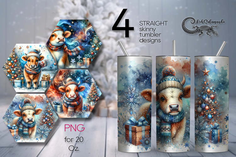Christmas cow | 4 retro xmas Sublimation Tumbler designs