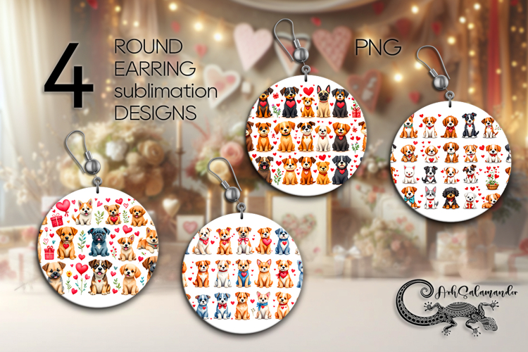 Valentine dogs | 4 love Round Earring sublimation designs P2