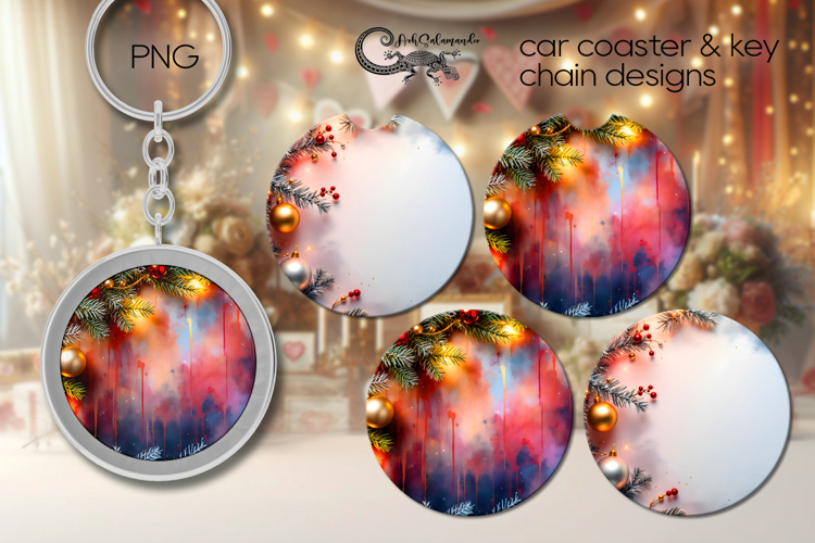 Christmas flatlay | xmas Car coaster & key chain design P2