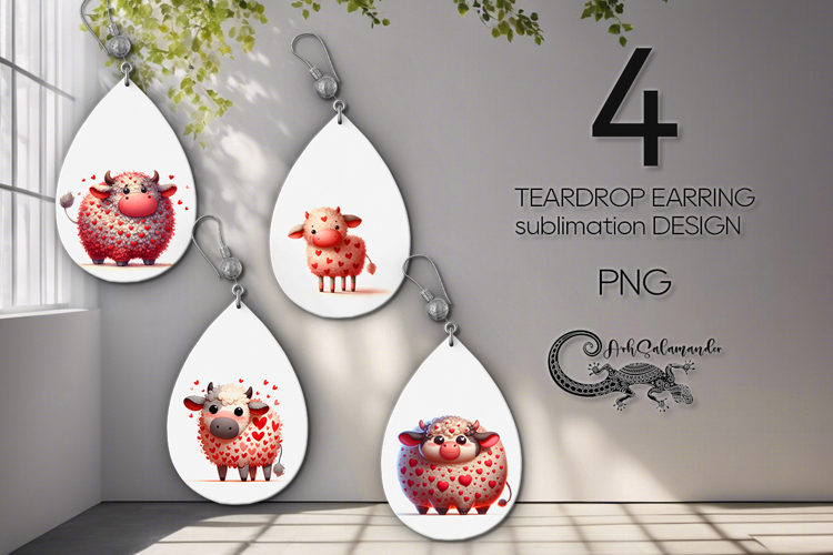 Valentine cow | 4 love teardrop earring designs P