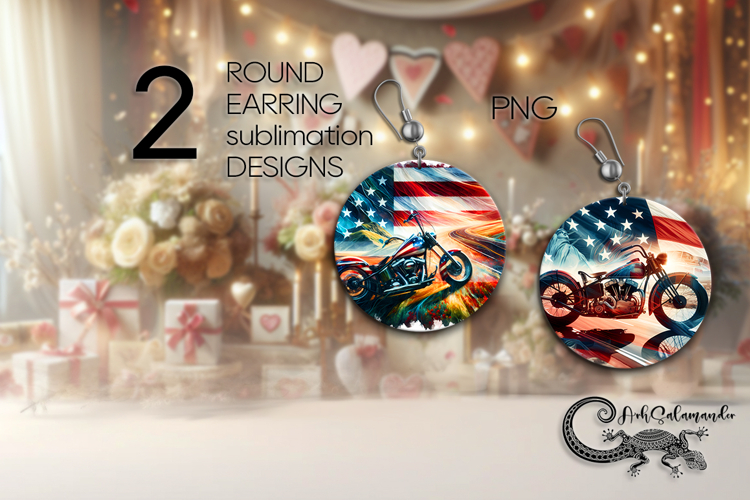 Motorcycle patriot | 2 bike Sublimation round earrings PL2