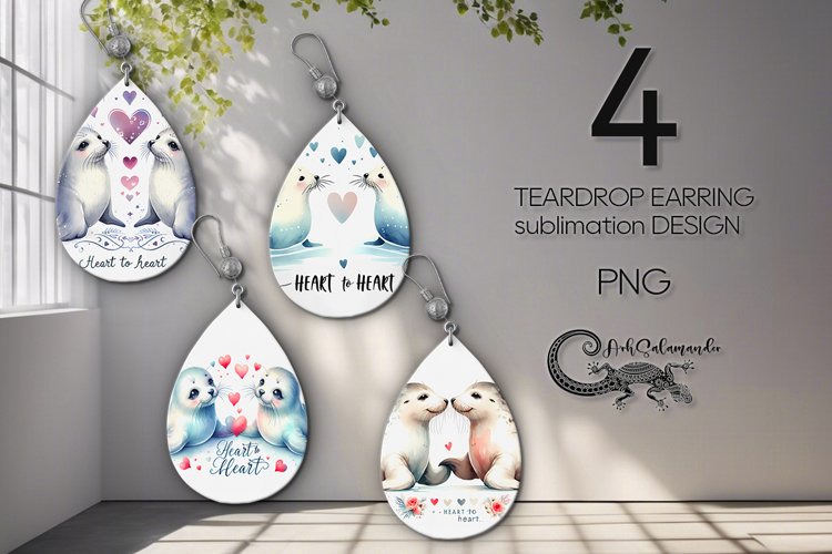 Valentine animals | seal teardrop earring sublimation design